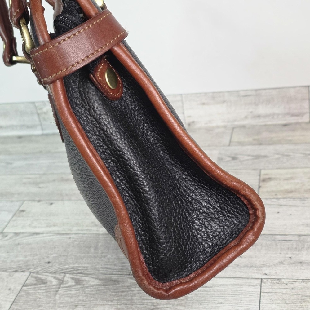 80s Vintage Liz Claiborne Genuine Leather Handbag Black Brown Trim Purse - Picture 4 of 13